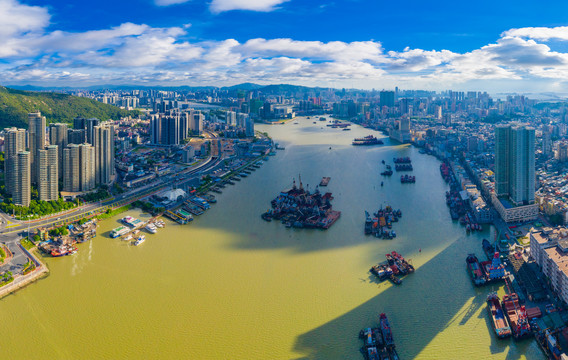 珠海香洲区与澳门半岛航拍风光