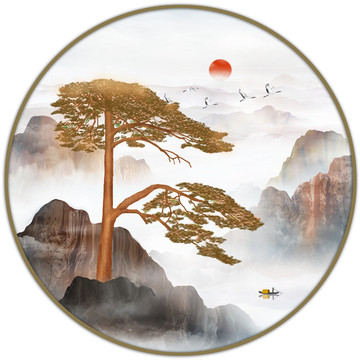 黄山迎客松山水画