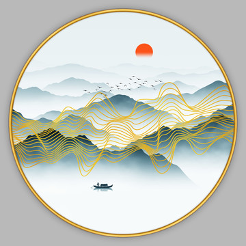 抽象線條山水畫