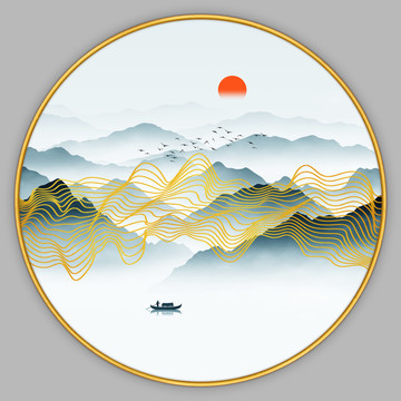 圓形抽象山水畫