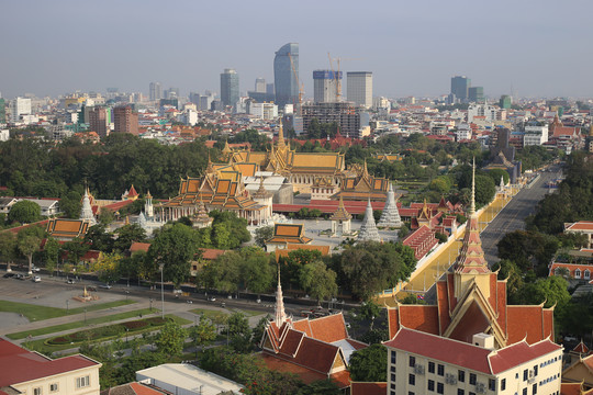 柬埔寨金边大皇宫城市景观