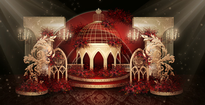 紅金色歐式婚禮迎賓區(qū)