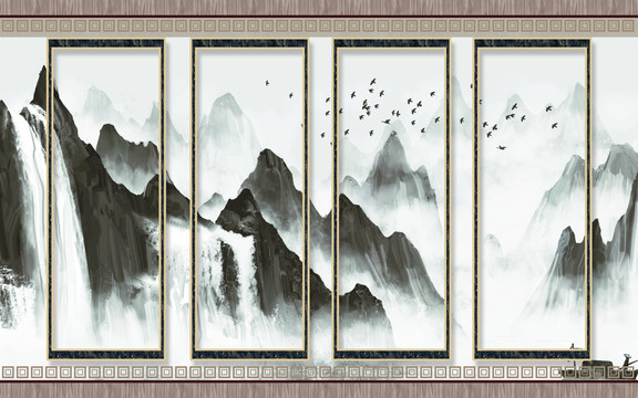 中式风景背景电视墙