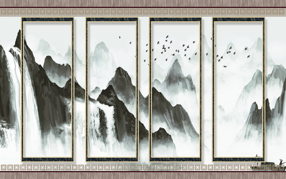 中式風(fēng)景背景電視墻