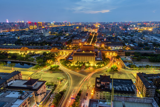 陕西西安古城长乐门瓮城夜景风光