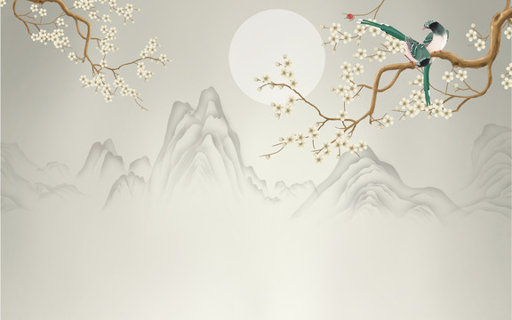 梅花花鳥山水