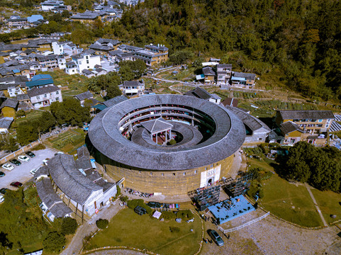 航拍福建永定土楼景区振成楼