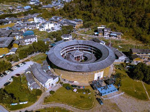 航拍福建永定土楼景区振成楼