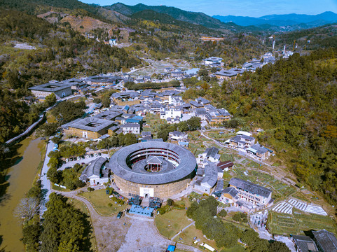 航拍福建永定土楼景区振成楼