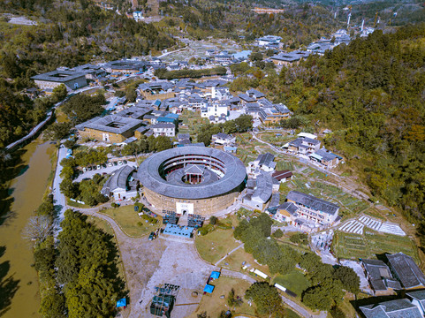 航拍福建永定土楼景区振成楼