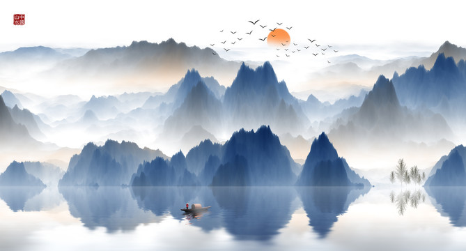 新中式山水壁畫(huà)