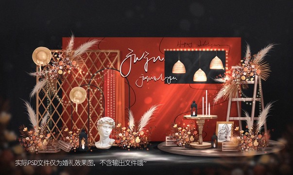 美式復(fù)古田園風(fēng)紅色婚禮效果圖