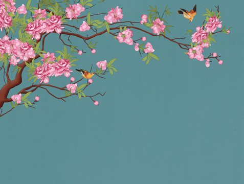 桃花花鳥