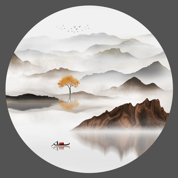 圓形山水裝飾畫