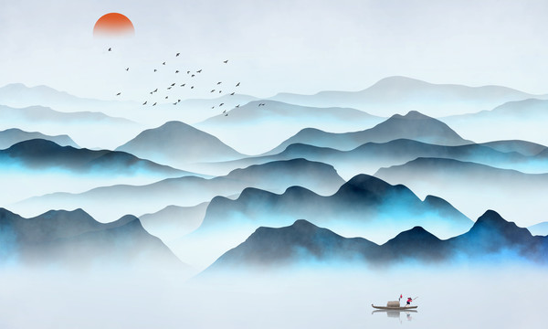 中國風水墨山水背景