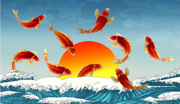 魚躍龍門海浪
