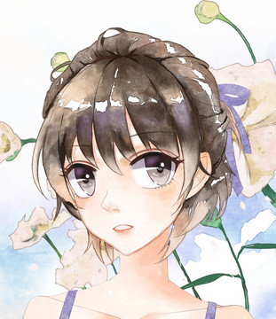 板繪水彩頭像卡通少女