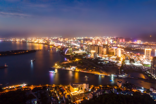 航拍三亚城市建筑景观天际线夜景