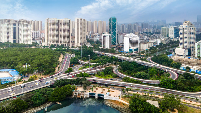 海口城市高架桥公路航拍