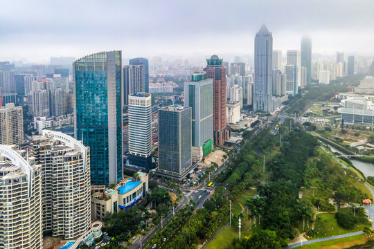 海口城市建筑景观鸟瞰图航拍