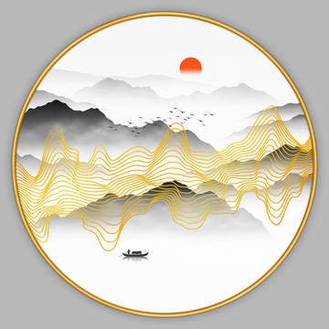 圓形線條山水畫