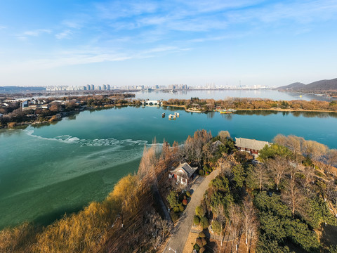 航拍徐州市云龙湖风景区小南湖