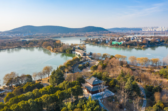 航拍徐州市云龙湖风景区小南湖