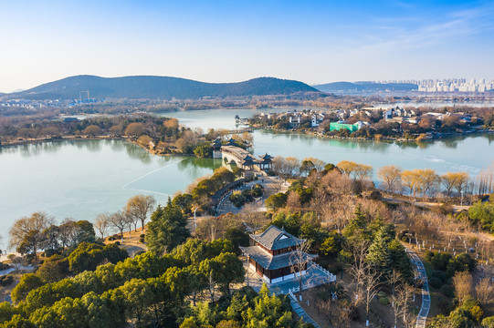 航拍徐州市云龙湖风景区小南湖