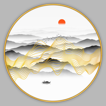 輕奢線條山水畫
