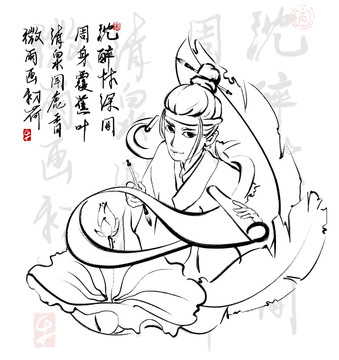 人物創(chuàng)意卷軸結(jié)合設(shè)計(jì)插畫沈周