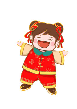 卡通年畫(huà)娃娃開(kāi)心的女孩窗貼門(mén)貼