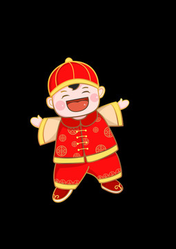 卡通年畫娃娃開心的小男孩窗貼