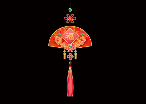 卡通中國風(fēng)福字蓮花扇子吊墜窗貼