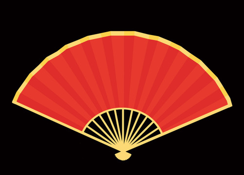 卡通中国红金边折扇扇子饰品插画