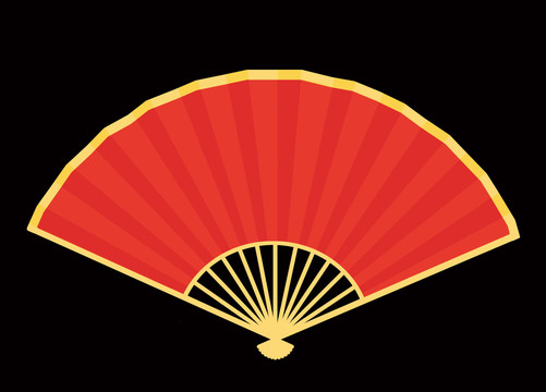 卡通中國紅金邊折扇扇子飾品插畫