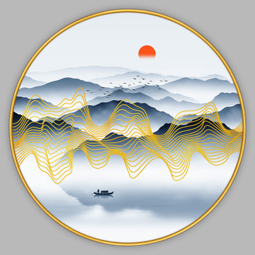 輕奢圓形山水畫
