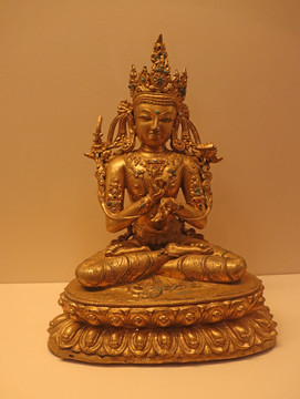 清代鎏金铜文殊菩萨坐像