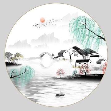 水墨江南山水掛畫裝飾畫