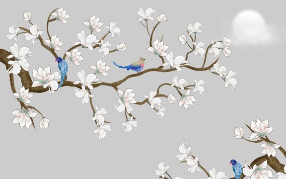 玉蘭花鳥(niǎo)背景墻