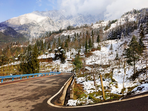 乡村公路雪山景色