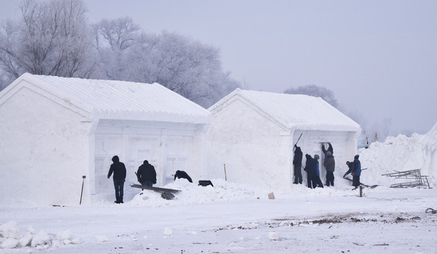 雾凇岛雾凇素材雪雕