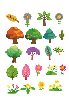 卡通手绘原创色设计森林自然植物