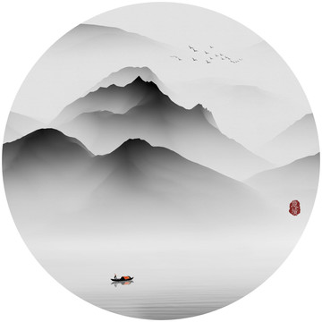 禅意水墨山水画