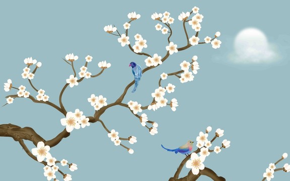 新中式花鳥壁紙