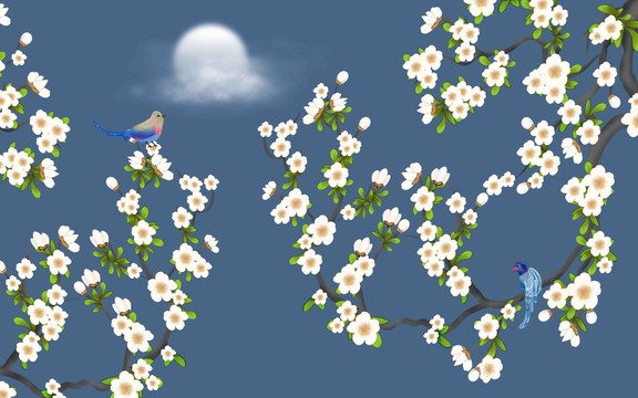 工筆花鳥背景墻