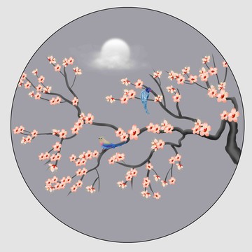 花鸟手绘新中式装饰画