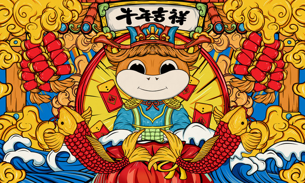 牛年國(guó)潮插畫