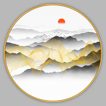 圓形輕奢山水畫