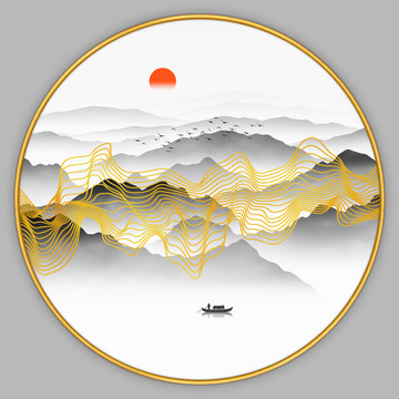 輕奢線條山水畫