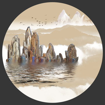 國風(fēng)插畫彩墨山水新中式裝飾畫